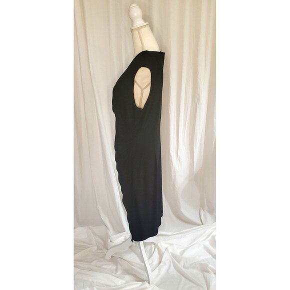 Lauren Ralph Lauren Wrap Rutched Midi Dress Blk Sz 18 Cocktail Dress Whimsgoth - Picture 8 of 14